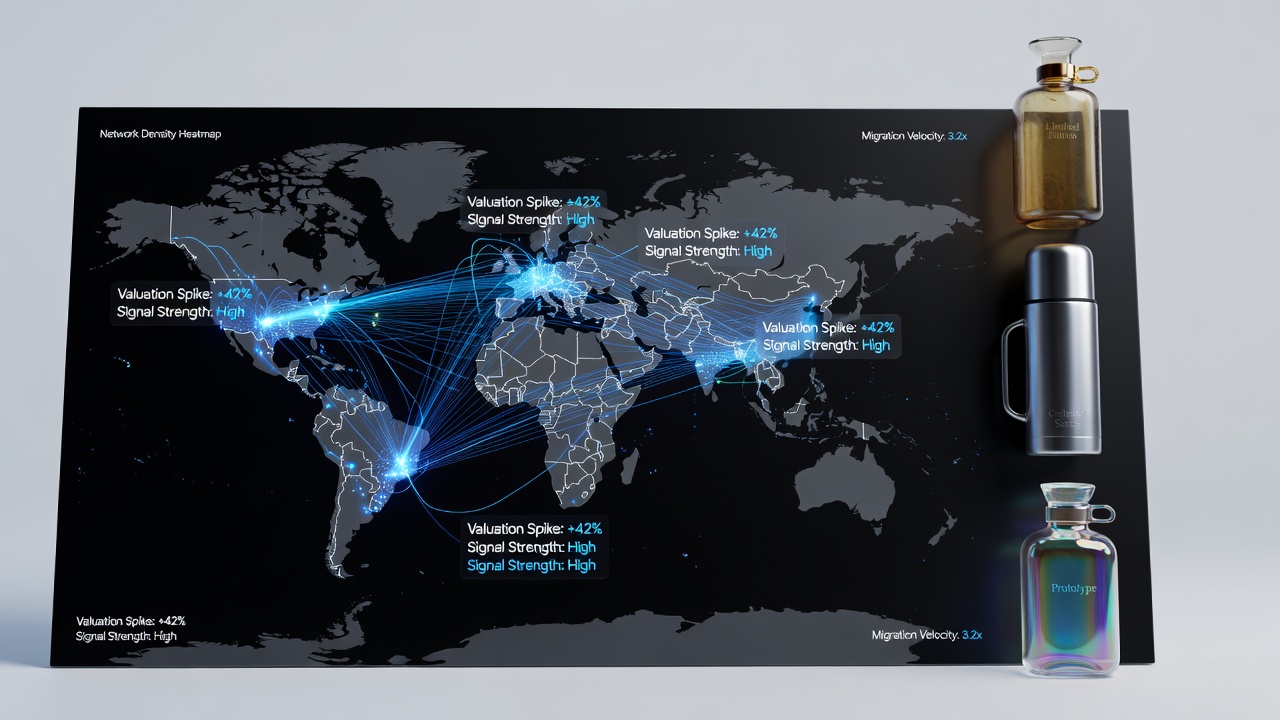 Network analytics dashboard showing flask valuation changes after user migration in late 2026
